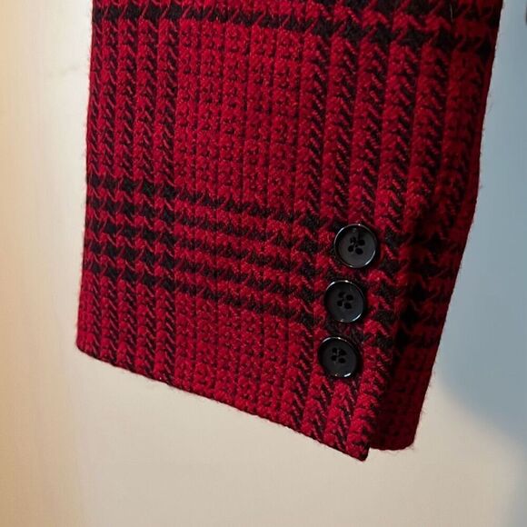 Talbots Women's Red Wool Plaid Square Neck Open Front Cropped Jacket Size 18 - Picture 5 of 12